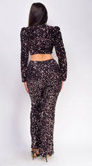 Ceren Black Pink Velvet Sequin Pants Set