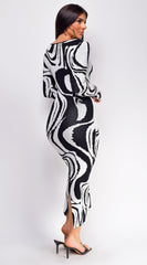 Maeva Black White Swirl Sweater Midi Dress