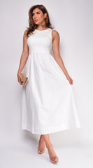 Reign White Mixed Media Midi Dress
