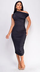 Naima Black Off Shoulder Midi Dress