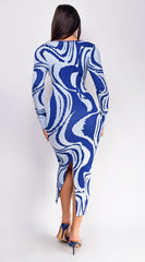 Maeva Blue Swirl Sweater Midi Dress