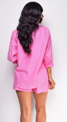 Lani Pink White Striped Two Piece Shirt Set