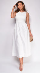 Reign White Mixed Media Midi Dress