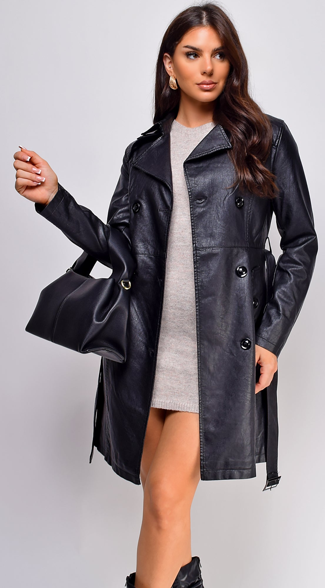 Finland Faux Leather Trench Coat Black – Emprada
