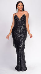 Ianthe Black Tassel Sequin Maxi Dress