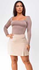 Jona Square Neck Long Sleeve Bodysuit - Taupe