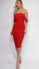 Kat Mesh Off Shoulder Dress - Red