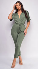 Lia Olive Green V Neck Jumpsuit