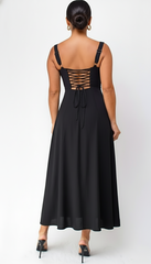 Noura Bustier Lace Up Midi Dress - Black