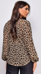 Zeta Leopard Print Blouse Top - Brown