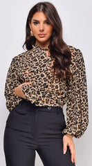 Zeta Leopard Print Blouse Top - Brown
