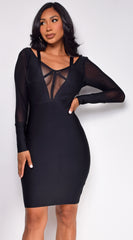 Nicoleta Black Long Sleeve Bandage Midi Dress