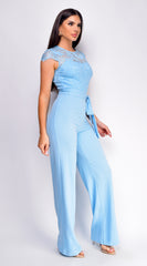 Lorissa Lace Detail Cap Sleeve Jumpsuit - Blue