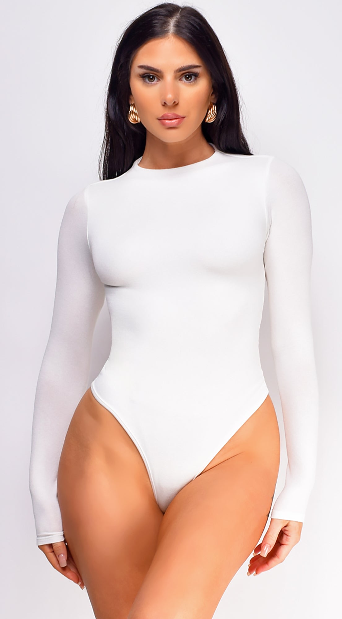 Britta Off White Basic Long Sleeve Bodysuit