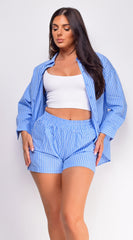 Lani Blue White Striped Two Piece Shirt Set