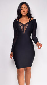 Nicoleta Black Long Sleeve Bandage Midi Dress