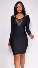 Nicoleta Black Long Sleeve Bandage Midi Dress