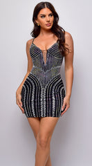 Miley Rhinestone Mini Dress - Black