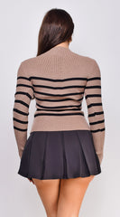 Rosalee Stripe Mock Neck Sweater Top - Beige