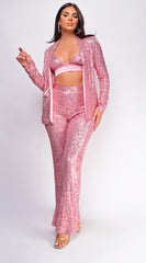 Defne Light Pink Sequin Three Piece Pants Set