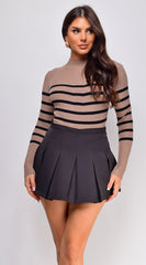 Rosalee Stripe Mock Neck Sweater Top - Beige