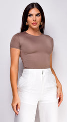 Ariella Round Neck Bodysuit - Beige