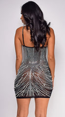 Massima Black Pearl Rhinestone Mini Dress