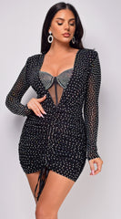 Billie Black Rhinestone Ruched Mini Dress