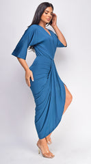 Zelia Venetian Midi Dress - Teal Blue