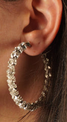 Mimi Rhinestone Hoop Earrings - Silver