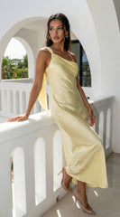 Valencia One Shoulder Satin Maxi Dress - Butter Yellow