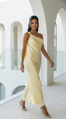 Valencia One Shoulder Satin Maxi Dress - Butter Yellow