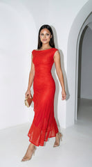 Ascent Off Shoulder Maxi Dress - Red