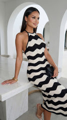 Solara Knit Halter Maxi Dress - Cream Beige