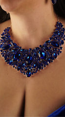 Glimmer Blue Sapphire Leaf Marquise Stone Necklace & Earrings Set