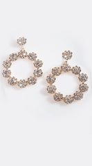 Rhinestone Flower Circle Dangle Earrings - Gold