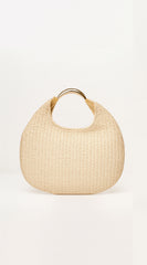 Sunhaven Faux Straw Metal Handle Hobo bag - Beige