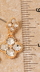 Double Rhinestone Clover Dangle Earrings - Gold