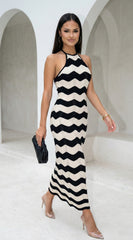 Solara Knit Halter Maxi Dress - Cream Beige