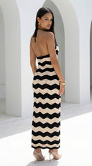 Solara Knit Halter Maxi Dress - Cream Beige