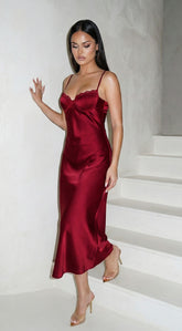 Civelle Satin Maxi Dress – Burgundy Red