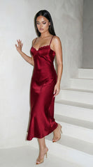 Civelle Satin Maxi Dress – Burgundy Red