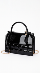 Sophistiqué Embossed Enamel Top Handle Bag - Black