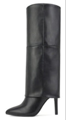 Petrina Overlay Knee Boots - Black