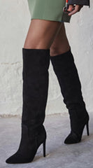 Tassa Faux Suede Pointed Toe Boots - Black