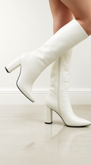 Sasha Block Heel Pointed Toe Boots - White