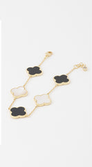 Mari Gold Clover Charm Chain Bracelet - White/Black