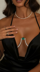 Luminous Green Crystal Bra Chain - Gold