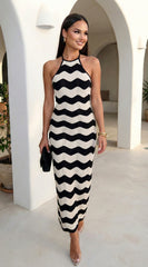 Solara Knit Halter Maxi Dress - Cream Beige