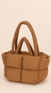 Cloud Puff Nylon Quilted Padded Tote Bag - Brown